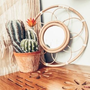 Boho rattan mini wall mirror